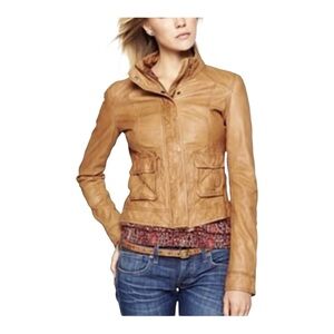 Lucky Brand Gypsy Lamb Leather Motorcycle Jacket In Camel